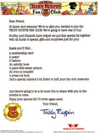 Fan club letter from Teddy Ruxpin. -Image-